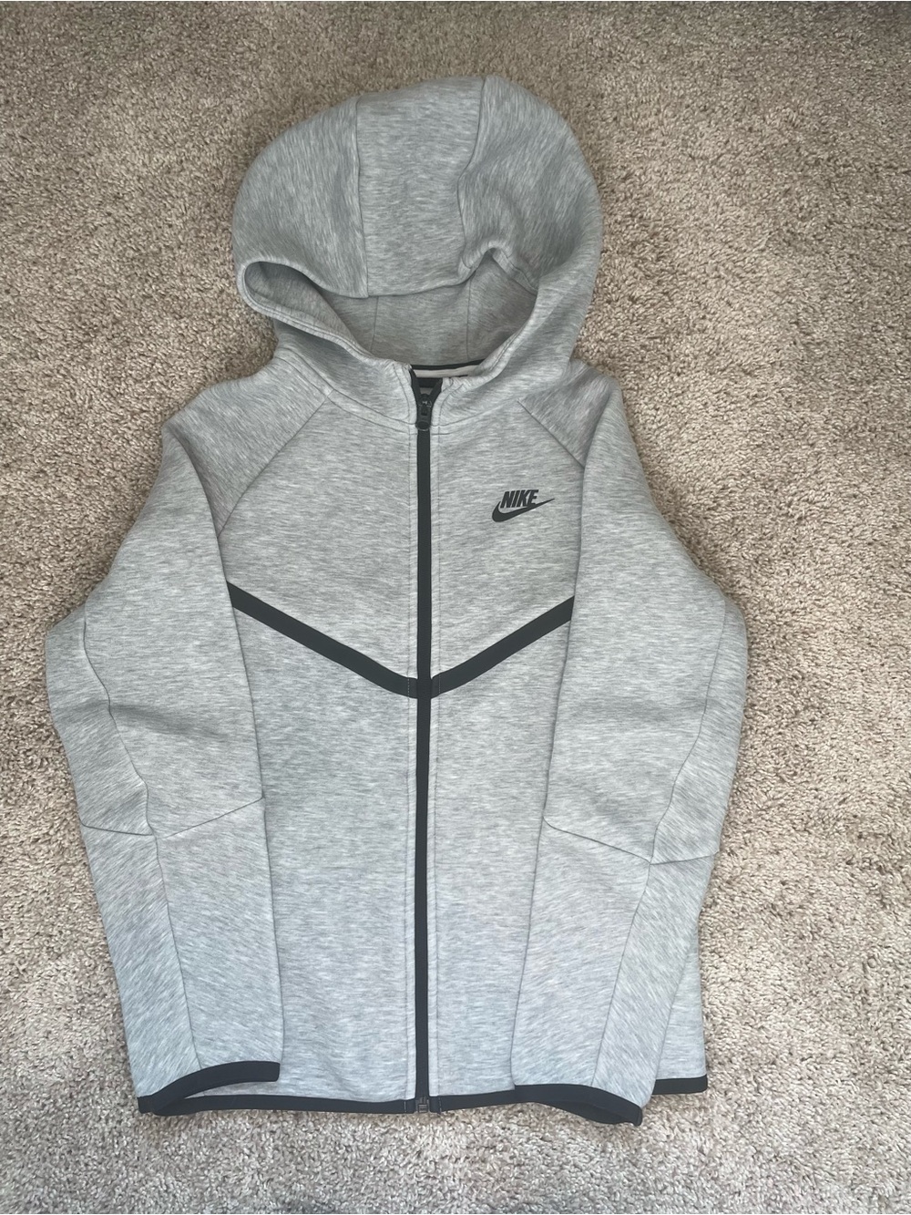 Nike Kids' Light Gray Hooded Jacket with Black Accents